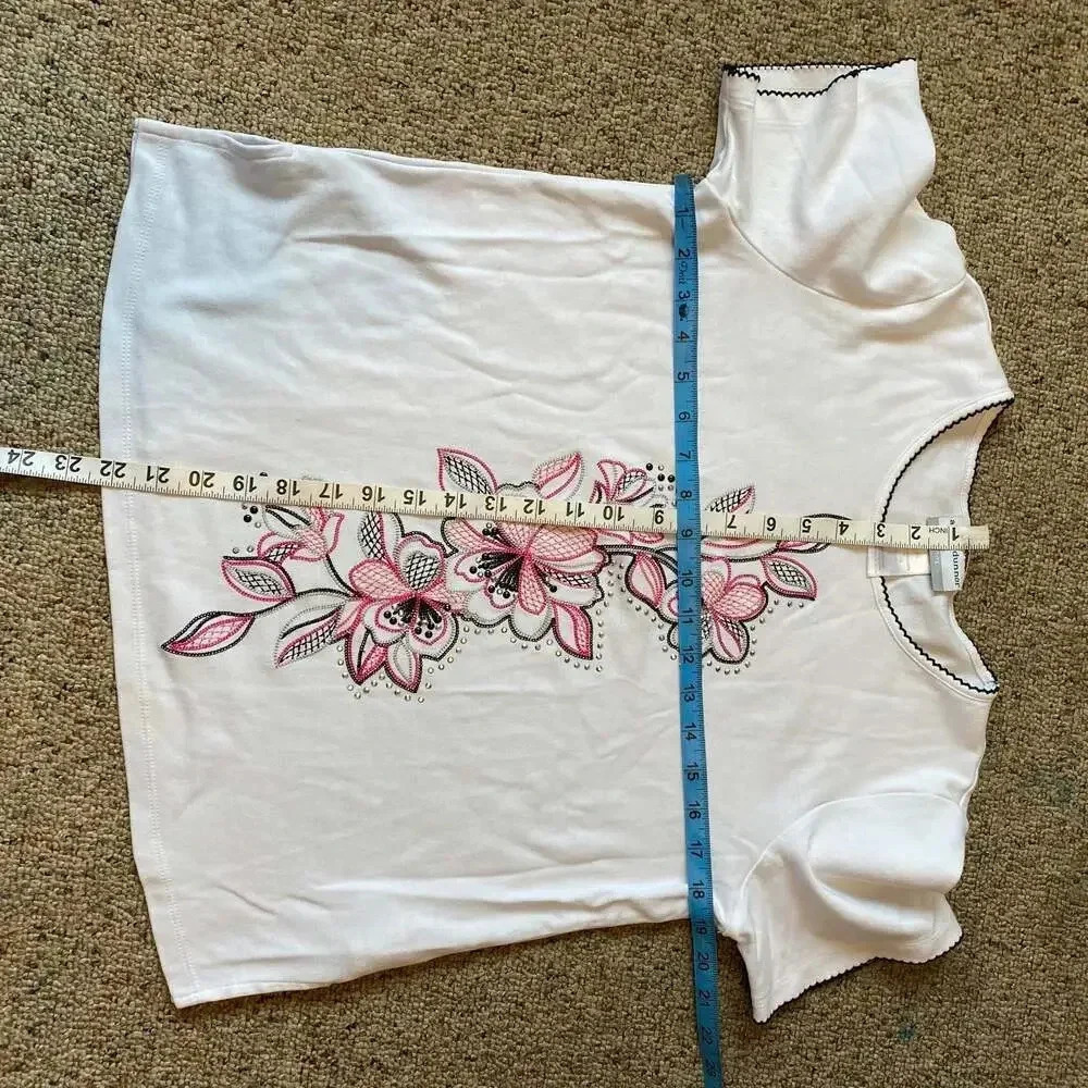 Alfred Dunner Floral Embroidery White Casual Summer Shirt Top Women Size PS - Picture 3 of 6